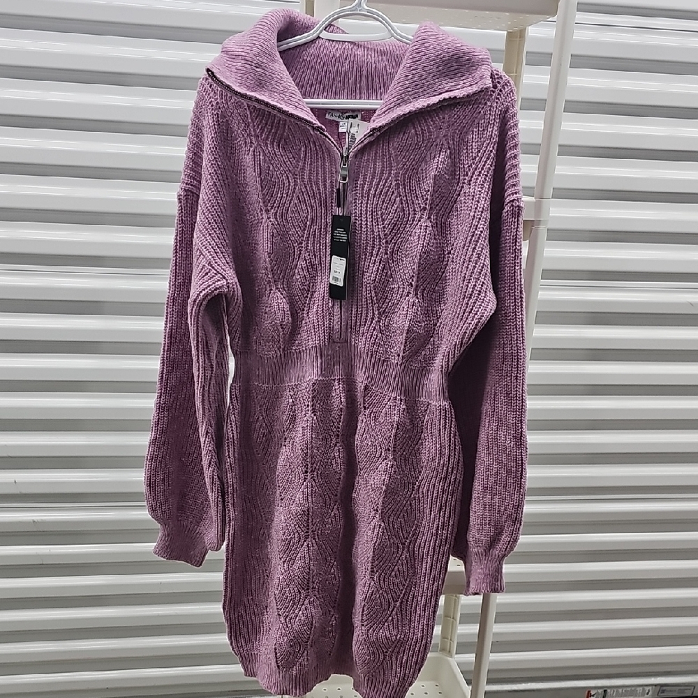 Purple Cowl Neck Sweater with Plush Texture